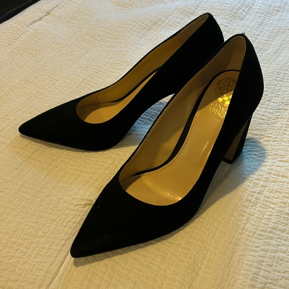 Black suede heels